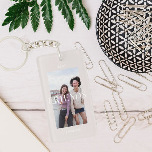 Modern Minimal Best Friends Forever Cute Photo Key Ring