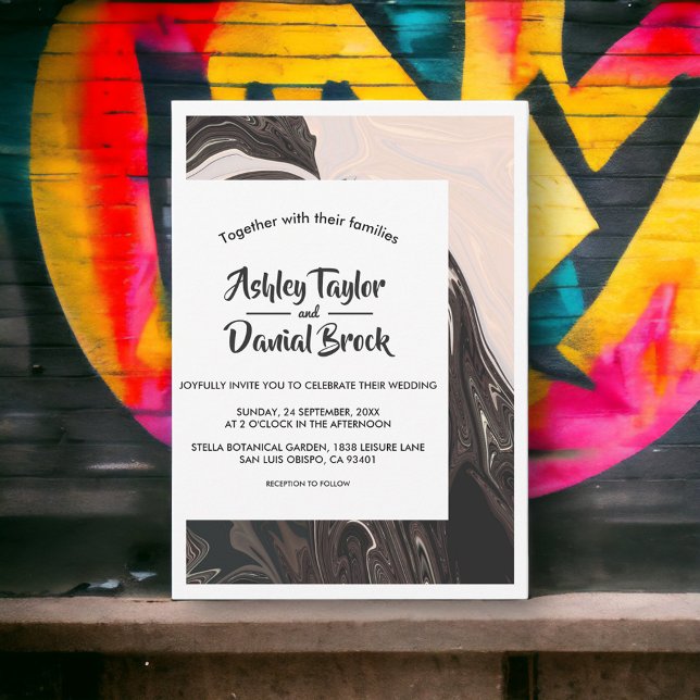 Modern Minimal Black And White Abstract Wedding Invitation (Creator Uploaded)