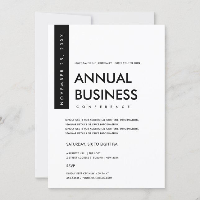 MODERN MINIMAL BLACK AND WHITE CONFERENCE EVENT INVITATION (Front)