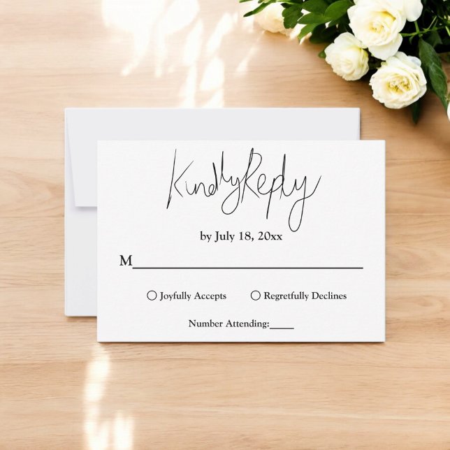 Modern Minimal Black And White Elegant Wedding RSVP Card (Creator Uploaded)