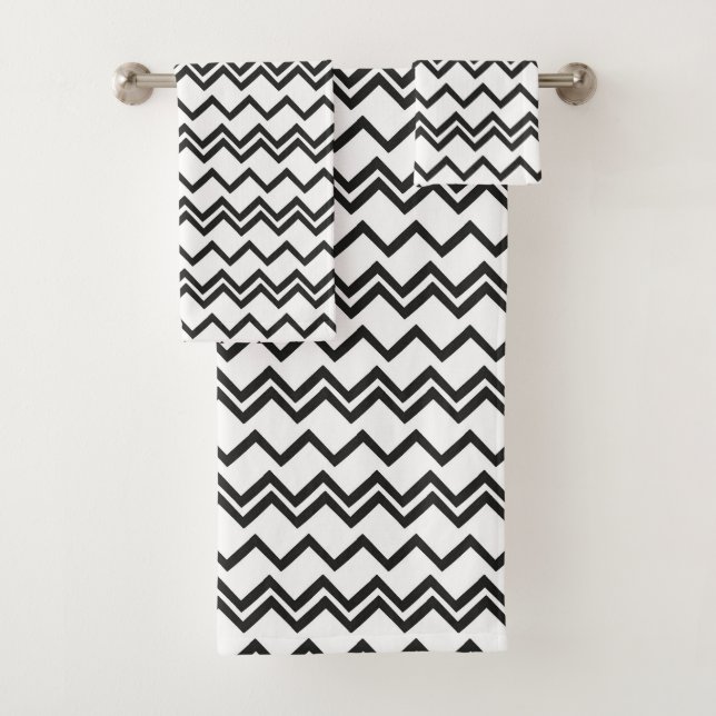 Modern Minimal Black and White Geometric Triangles Bath Towel Set (Insitu)