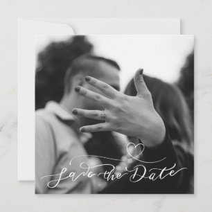 Modern Minimal Black and White Heart Photo  Save The Date