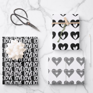 modern minimal black and white hearts wrapping paper sheet