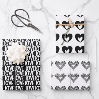 modern minimal black and white hearts wrapping paper sheet