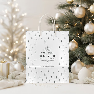 modern minimal black and white Merry Christmas  Medium Gift Bag
