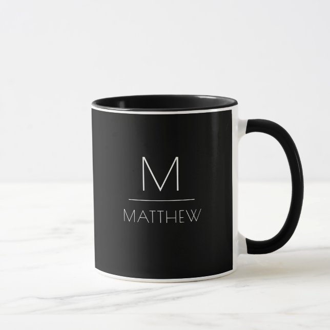 Modern Minimal Black And White Personalised Mug (Right)