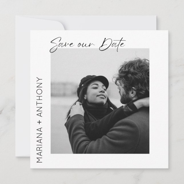 Modern Minimal Black and White Photo Save The Date (Front)