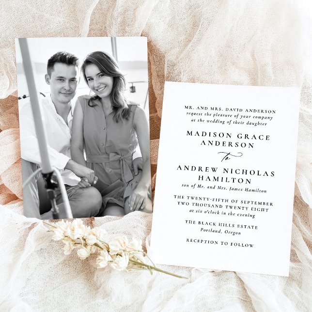 Modern Minimal Black and White Photo Wedding Invitation (Creator Uploaded)