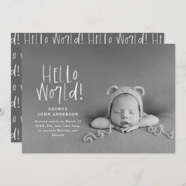 Modern minimal black and white typography photo announcement (Front/Back)