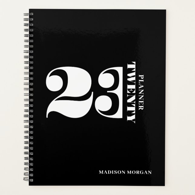 Modern Minimal Black and White Typography Planner (Front)