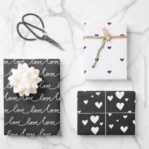 Modern Minimal Black and White Valentine Wrapping Paper Sheet