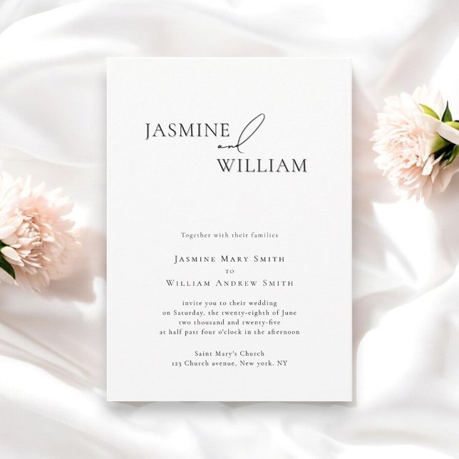 Modern Minimal Black and White Wedding  Invitation (casual minimalistic clean classic typography made by willows weddings )