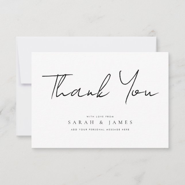 Modern Minimal Black and White Wedding Thank You Card (Front)