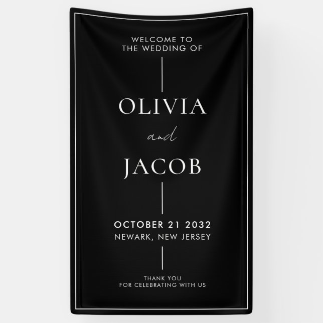 Modern Minimal Black and White Wedding Welcome Banner (Vertical)