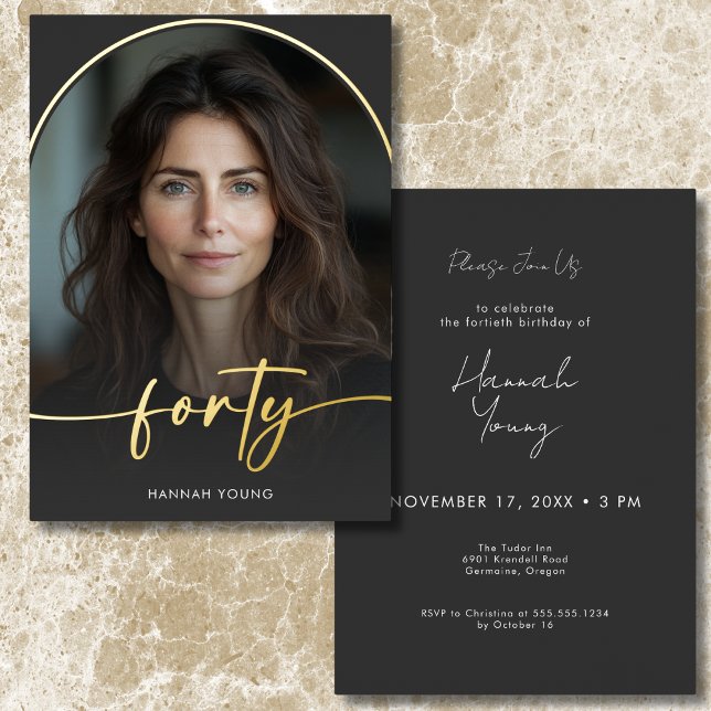 Modern Minimal Black Arch Fortieth Birthday (Modern Minimal Black Arch Fortieth Birthday Foil Invitation)