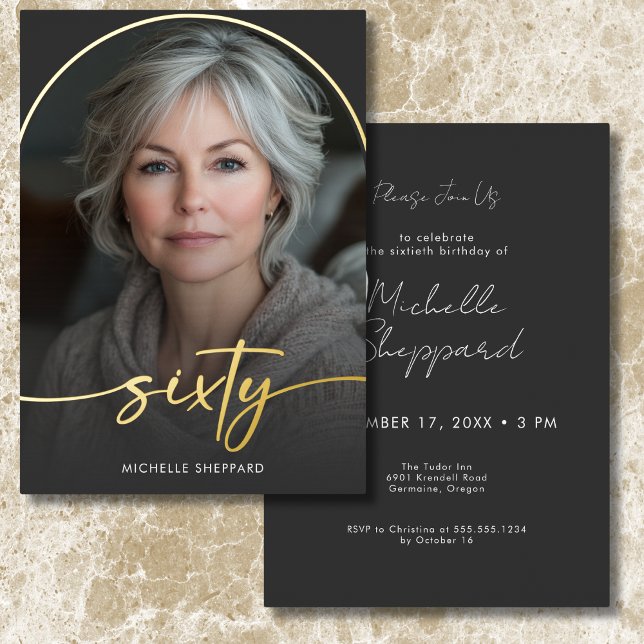 Modern Minimal Black Arch Sixtieth Birthday (Modern Minimal Black Arch Sixtieth Birthday Foil Invitation)