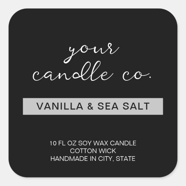 Modern Minimal Black Candle Label (Front)