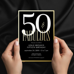 Modern Minimal Black Fifty & Fabulous Birthday