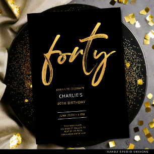 Modern Minimal Black Gold 40th Birthday Invitation