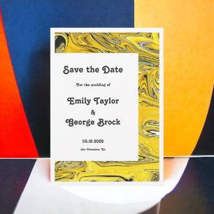 Modern Minimal Black Gold Abstract Paint Wedding Save The Date