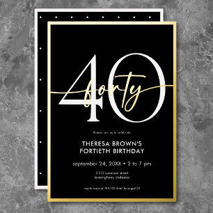 Modern Minimal Black Gold Script Birthday