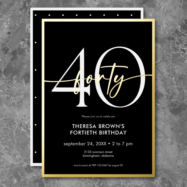 Modern Minimal Black Gold Script Birthday (Creator Uploaded)