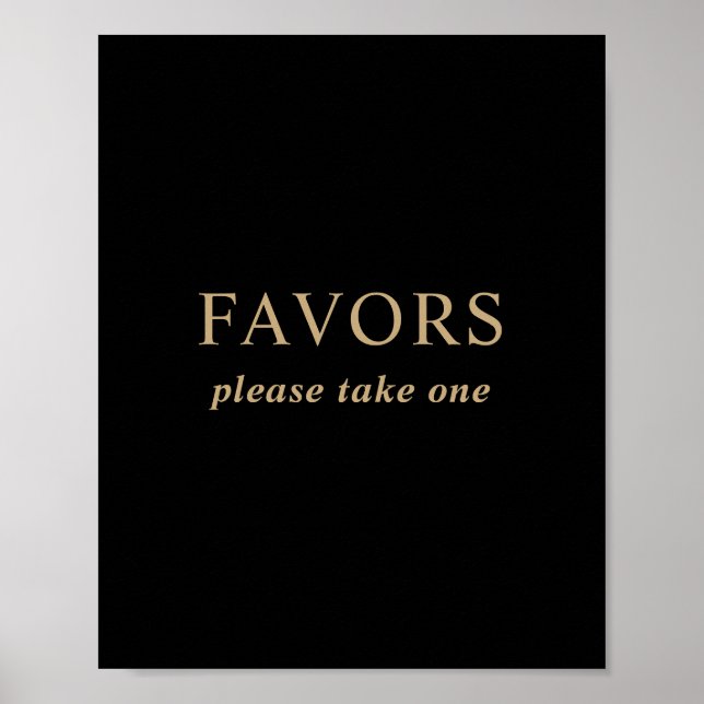 Modern Minimal Black Gold Wedding Favors Sign (Front)