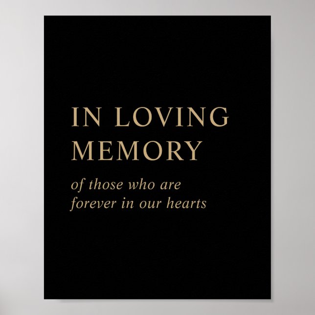 Modern Minimal Black Gold Wedding In Loving Memory Poster (Front)