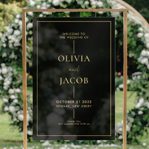 Modern Minimal Black Gold Wedding Welcome Acrylic Sign