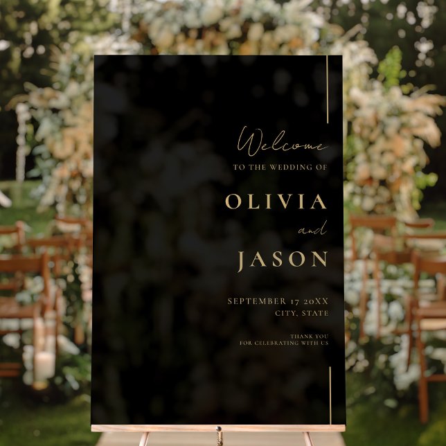 Modern Minimal Black Gold Wedding Welcome Acrylic Sign (Creator Uploaded)