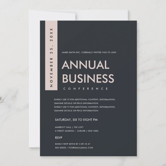 MODERN MINIMAL BLACK GREY BLUSH CONFERENCE EVENT INVITATION (Front)