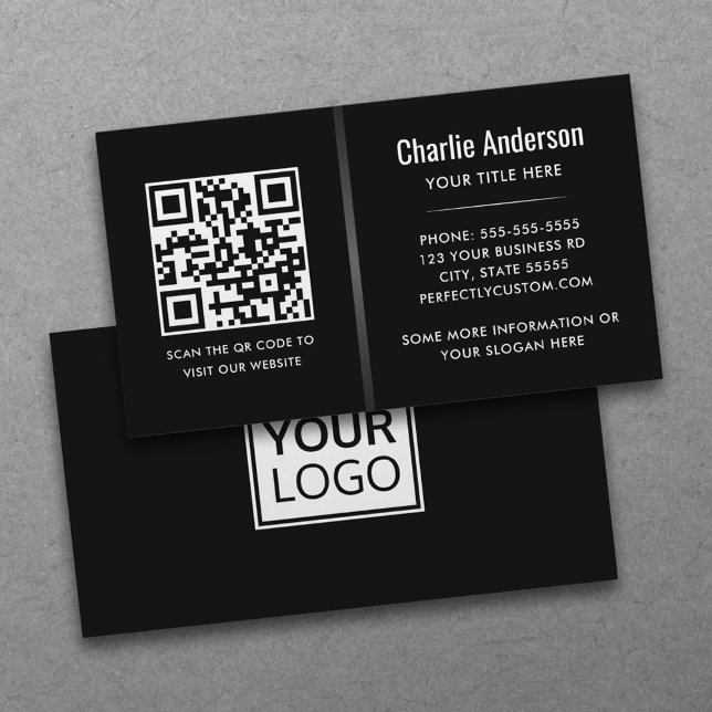 Modern minimal black grey gradient divider logo QR Business Card (Creator Uploaded)