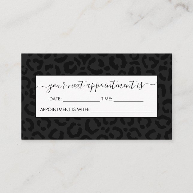 Modern Minimal Black Leopard Print Appointment Card (Front)