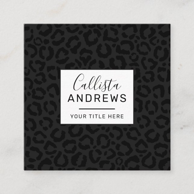 Modern Minimal Black Leopard Print Square Business Card (Front)