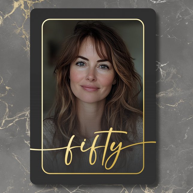 Modern Minimal Black Photo Fiftieth Birthday (Modern Minimal Black Photo Fiftieth Birthday Foil Invitation)