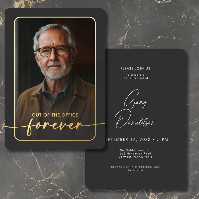 Modern Minimal Black Photo Retirement Party (Modern Minimal Black Photo Retirement Party Foil Invitation)