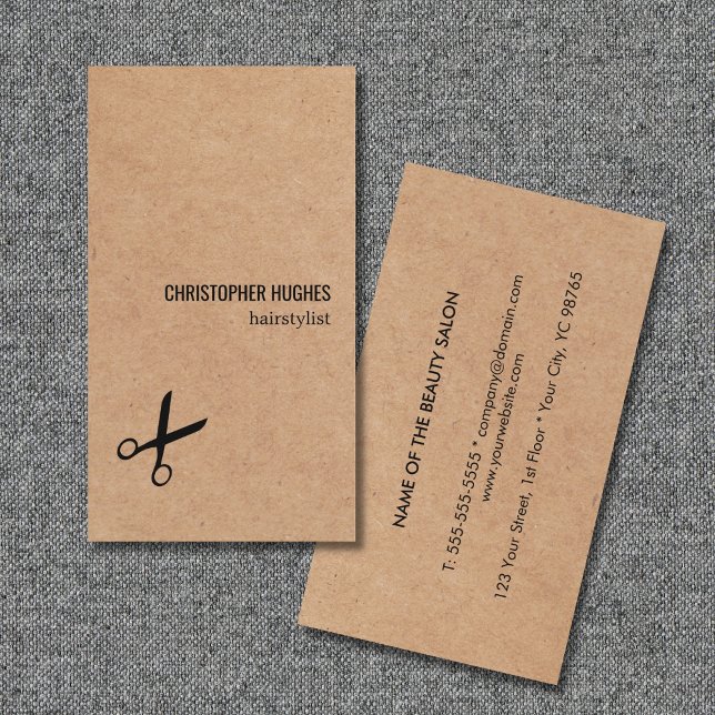 Modern Minimal Black Scissor Kraft Paper Hair Business Card (Creator Uploaded)