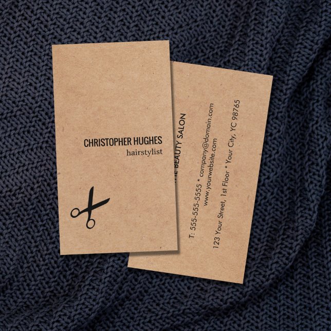 Modern Minimal Black Scissor Kraft Paper Hair Business Card (Creator Uploaded)