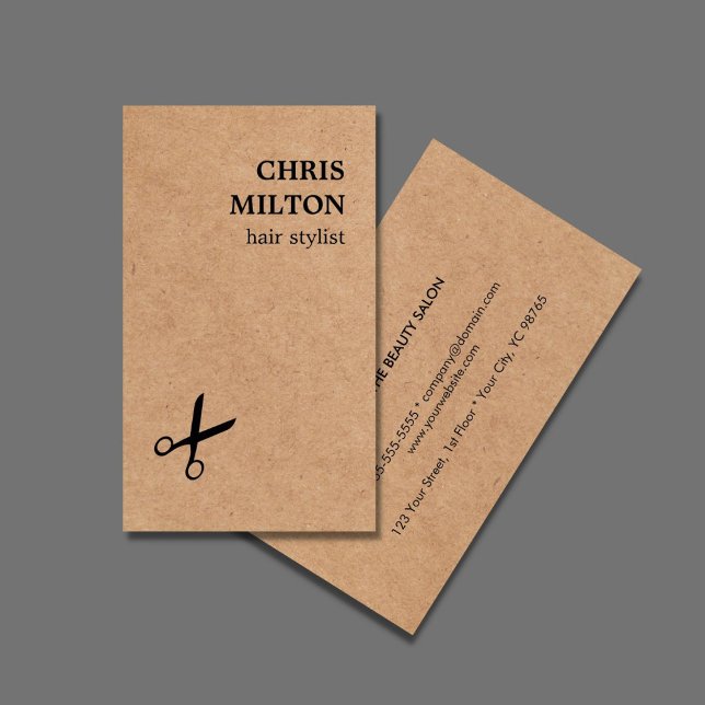 Modern Minimal Black Scissor Kraft Paper Hair  Business Card (Creator Uploaded)