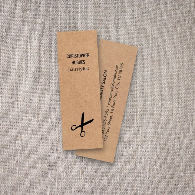 Modern Minimal Black Scissor Kraft Paper Hair Mini Business Card (Creator Uploaded)