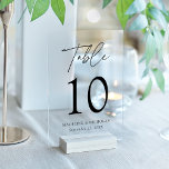Modern Minimal Black Script Acrylic Table Number<br><div class="desc">Elevate your wedding decor with our Modern Minimalist Black Script Acrylic Wedding Table Number Cards. Featuring the word “Table” in a beautiful black handwritten script, these cards display the table number along with your names and wedding date on a frosted or transparent acrylic background, bringing a touch of sophistication to...</div>