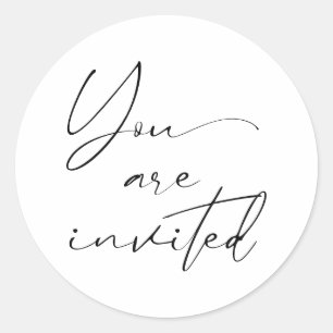 Modern Minimal Black Script Calligraphy Wedding Classic Round Sticker