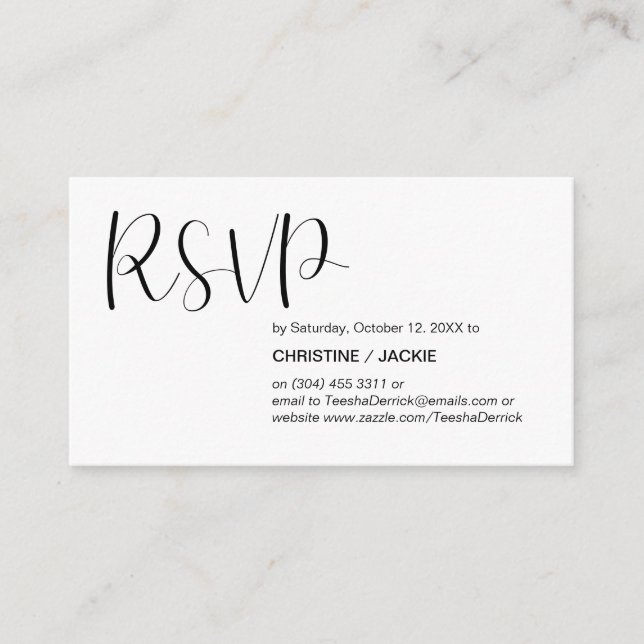 Modern Minimal, Black Script, RSVP respond Enclosure Card (Front)