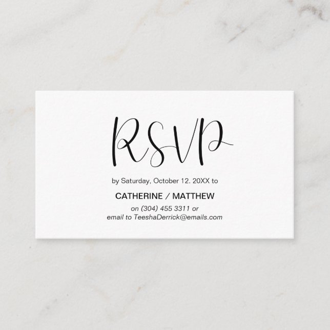 Modern Minimal, Black Script, RSVP respond Enclosure Card (Front)