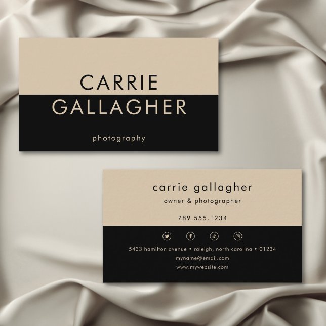 Modern Minimal Black Tan Geometric Monogram Business Card (Modern Minimal Black Tan Geometric Monogram Business Card)