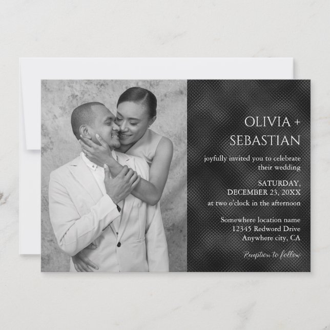 Modern Minimal black Textured Photo Wedding Invitation (Front)