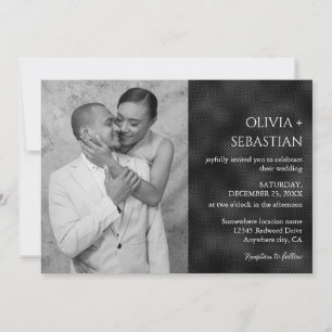 Modern Minimal black Textured Photo Wedding Invitation
