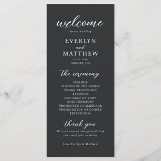 Modern Minimal Black Tie Wedding Ceremony Program