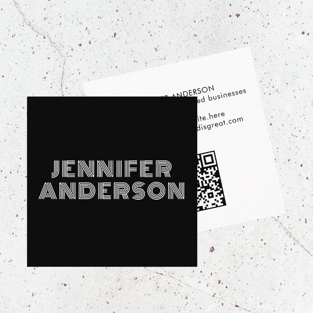 Modern Minimal Black Typography Custom QR Code Square Business Card (Creator Uploaded)