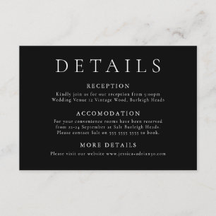 Modern Minimal Black Wedding Details Enclosure Card